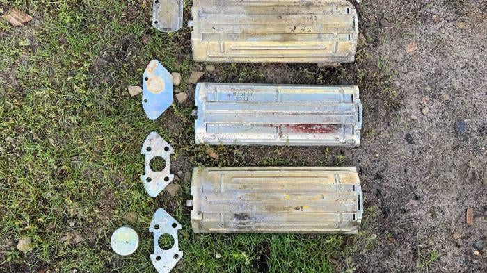 Remnants of KPFM-1S-SK cassettes manufactured in 1988 that Human Rights Watch researchers found in Izium 