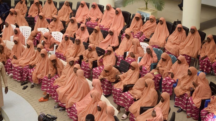 The freed students of the LEA Primary and Secondary School in Kuriga at the state government house in Kaduna, Nigeria, March 25, 2024. 