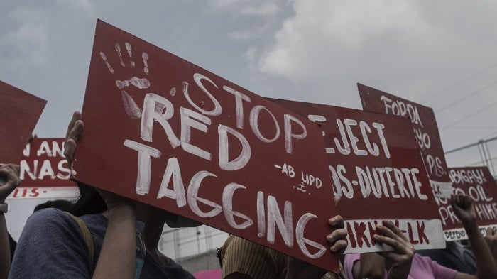 Protesters against “red tagging” gather in Quezon City, Philippines, on July 25, 2022. 