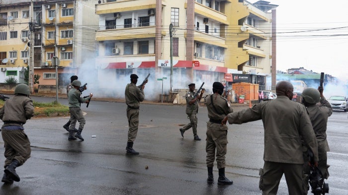 Police fired tear gas during a nationwide strike called by Mozambique presidential candidate Venancio Mondlane to protest the provisional results of an October 9 election, in Maputo, Mozambique, October 21, 2024.