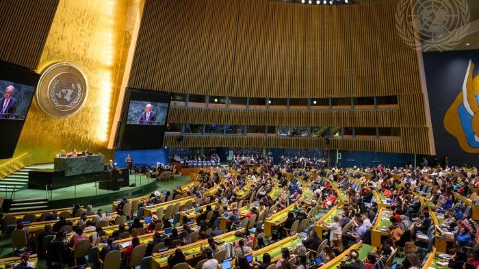 The United Nations General Assembly Hall in New York City, New York, US, April 21, 2025.