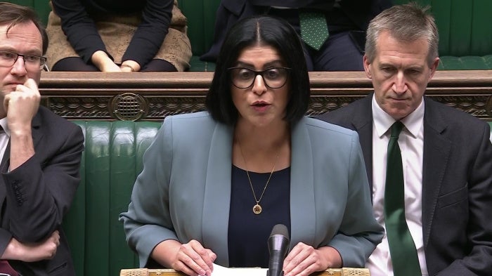 United Kingdom Home Secretary Shabana Mahmood making a statement to the House of Commons on the asylum system, London, November 17, 2025. 