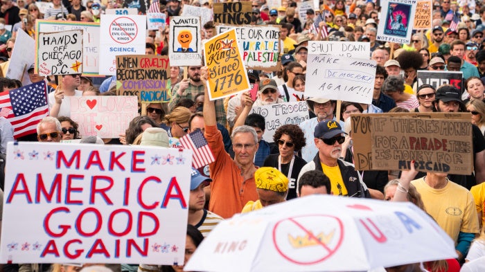 Crowds gather during a No Kings protest