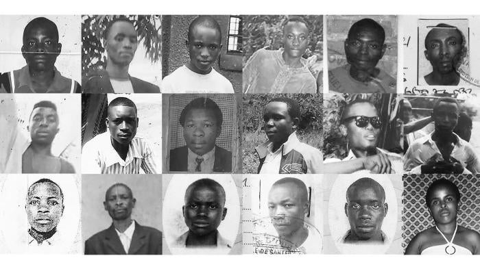 Cover showing faces of people who have been executed in Rwanda for petty crimes. 