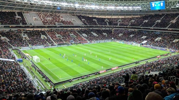 The Russian and Brazilian football teams play a pre-World Cup international friendly match at Luzhniki Stadium in Moscow, Russia on March 23, 2018. The FIFA World Cup final will be played at this stadium on July 15 2018. (c) 2018 Ashley Kowalski