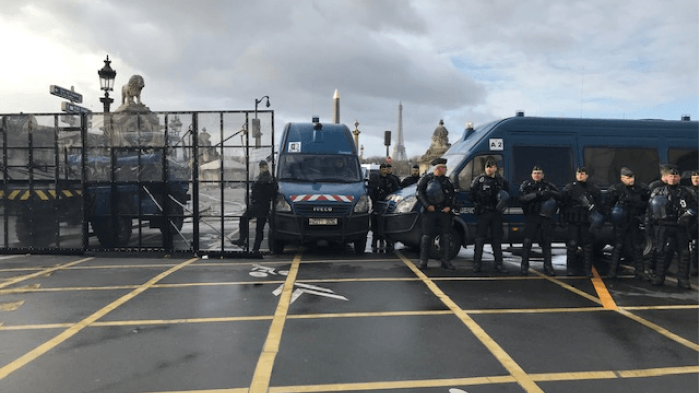 Riot police barricade, Jardin des Tuileries, Paris, December 8, 2018.