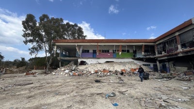 Destruction in and around Yarine Intermediate Public School, Lebanon, March 6, 2025.
