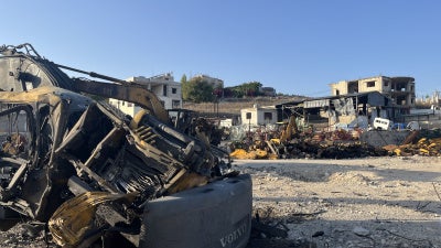 Damaged heavy machinery from an Israeli airstrike on September 3, 2025 on Ansariyeh, southern Lebanon.