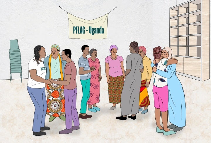 An illustration of a PFLAG meeting