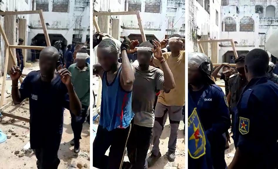 BDK members leave Ne Muanda Nsemi’s residence in Kinshasa before being placed in police custody on April 24, 2020.