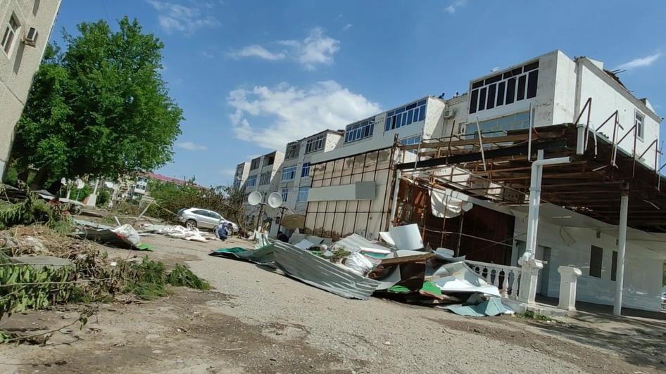 Hurricane damage to a residential building in Turkmenabad, Lebap province, Turkmenistan, May 2020.
