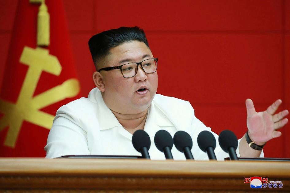 North Korean leader Kim Jong Un speaks during a plenary meeting of the Workers’ Party in Pyongyang, North Korea, August 19, 2020. 