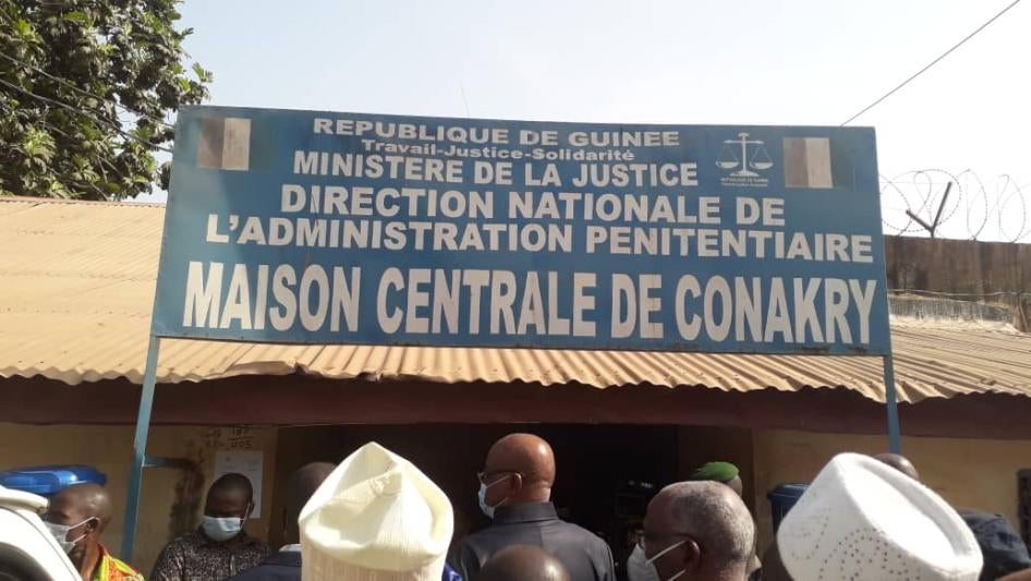 A sign showing Conakry’s central prison. Photo taken on March 11, 2021, in Conakry, Guinea. 