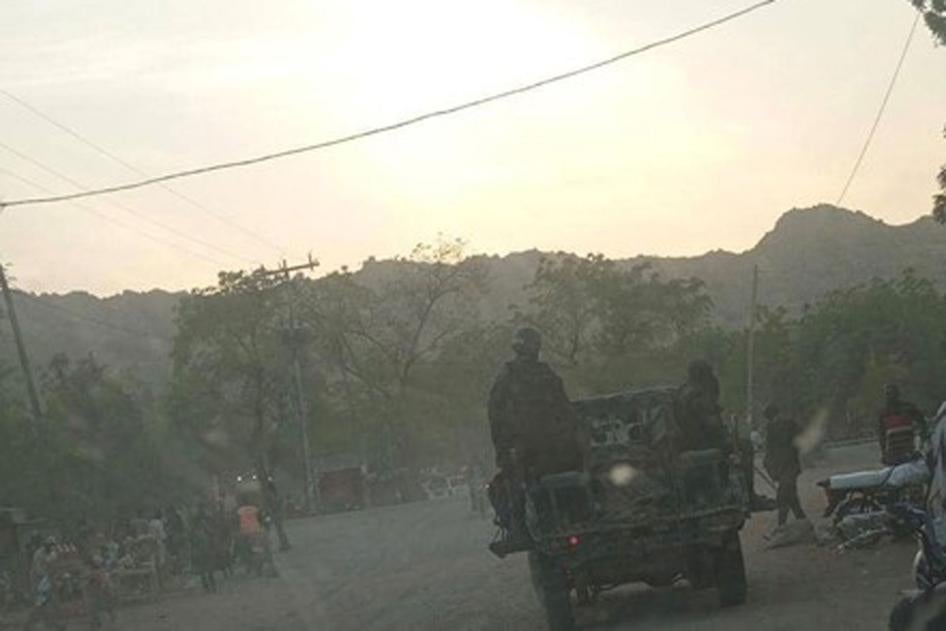 Cameroonian soldiers patrolling along National Road 1, Mora, Far North region, Cameroon, February 5, 2021.