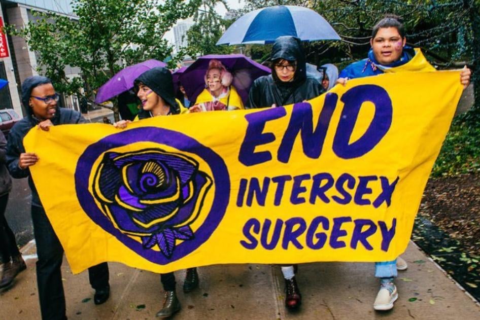 People rally to end intersex surgeries in New York City, October 27, 2018. 