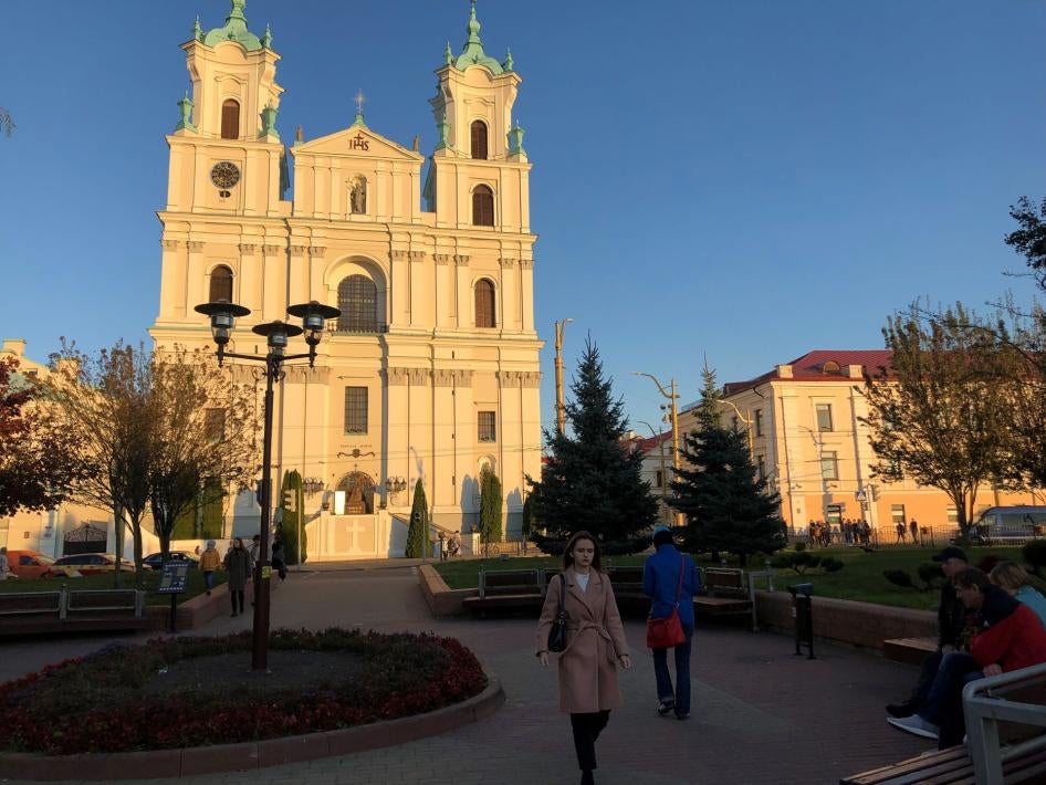 View of the Catholic Church in Hrodna, Belarus. 