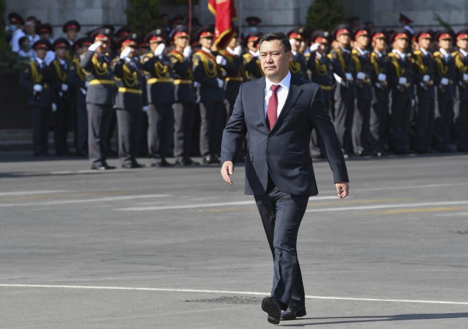 Президент Кыргызстана Садыр Джапаров на военном параде в честь Дня Независимости на площади Ала-Тоо в центре Бишкека, Кыргызстан. 31 августа 2021 г.