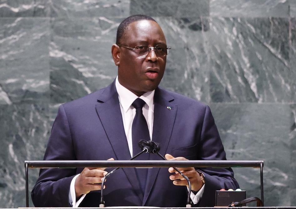 Senegal's President Macky Sall speaks at the United Nations Headquarters in New York City, September 24, 2021. 