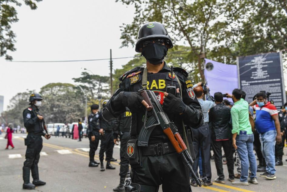 RAB members in front of Central Shaheed Minar in Dhaka, Bangladesh, February 20, 2021. 