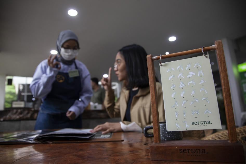 Sign language cafe in Bintaro, Banten province, Indonesia. 