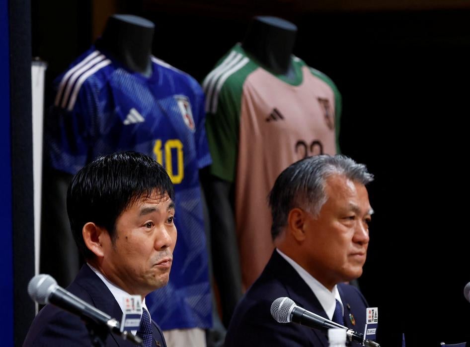  Japanese national soccer team's head coach Hajime Moriyasu and Japan Football Association President Kozo Tashima