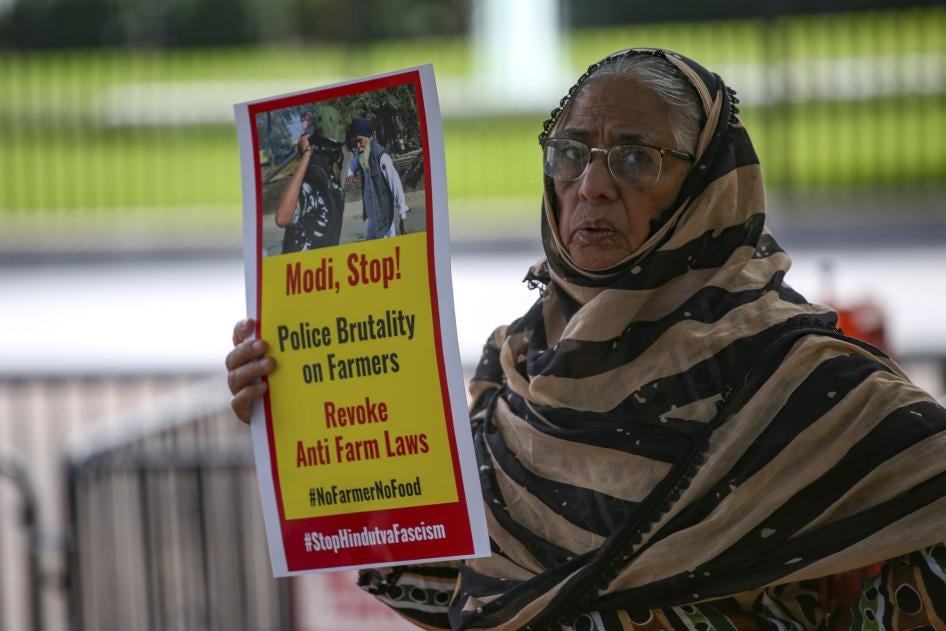 A demonstrator outside the White House in Washington, DC, protests Indian Prime Minister Narendra Modi during his visit to the United States, September 23, 2021.