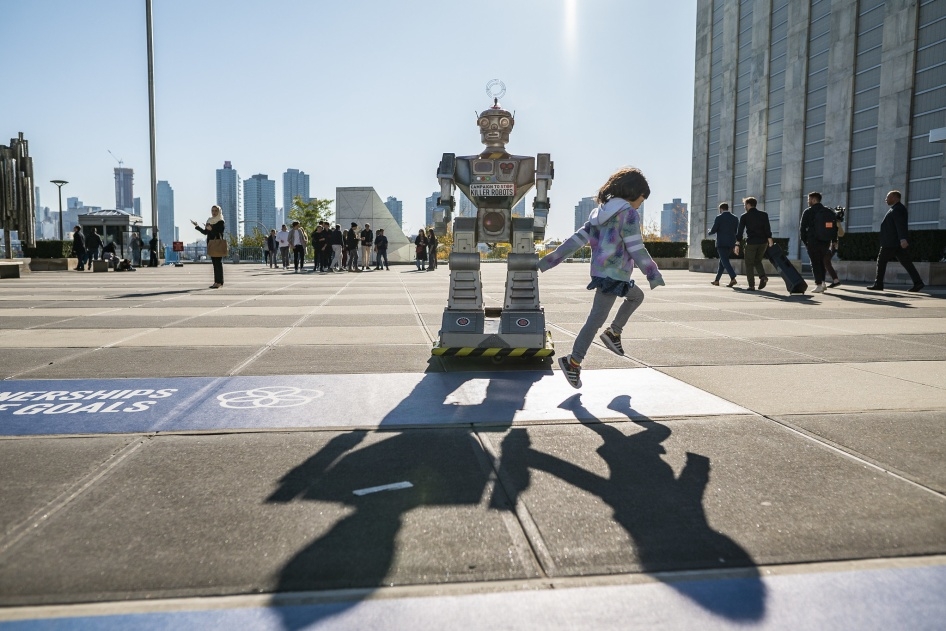 Campaign to Stop Killer Robots robot at the United Nations in New York in October 2019. 