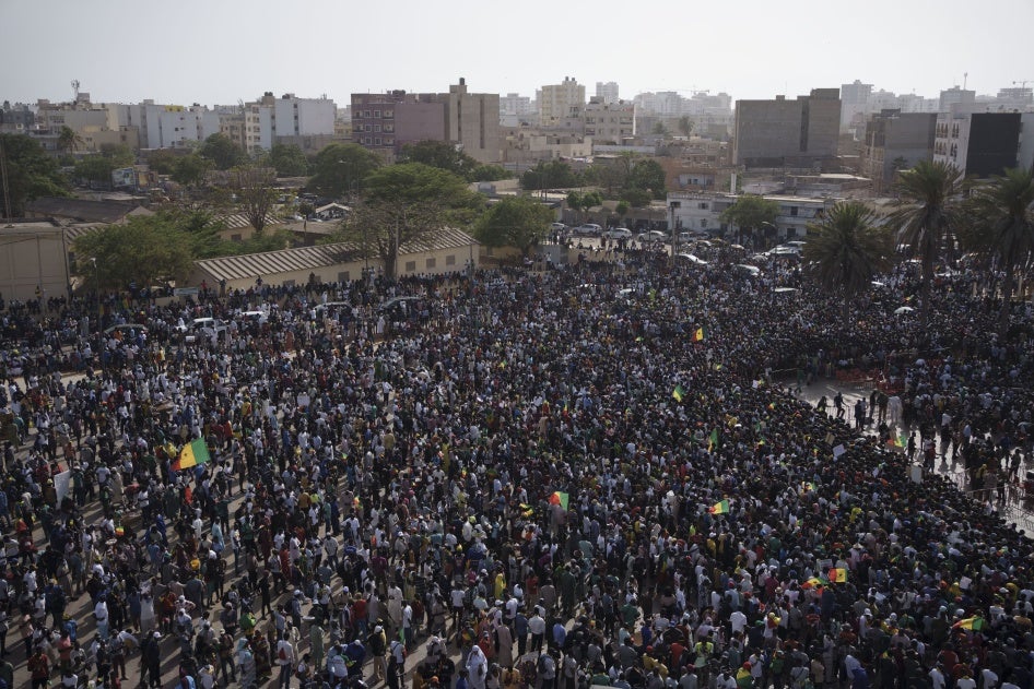 People protest the possibility that President Macky Sall could run for a third term in the presidential elections scheduled for February 2024 in Dakar, Senegal, on May 12, 2023.