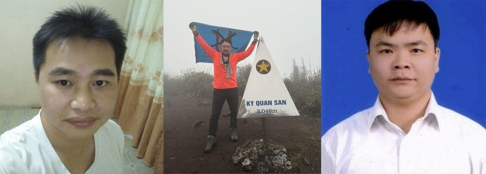 Les militants vietnamiens des droits humains Hoang Viet Khanh (à gauche), Nguyen Chi Tuyen (au centre), et Nguyen Vu Binh (à droite).