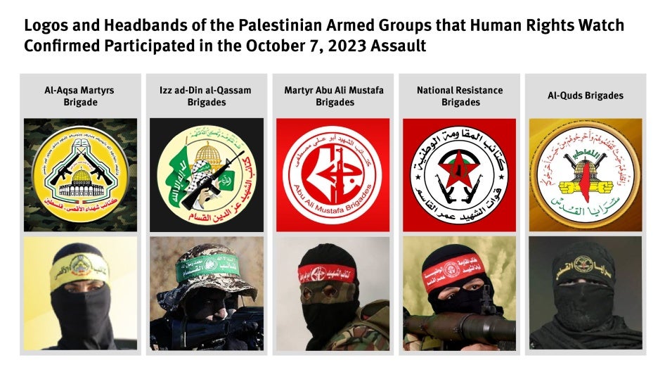 Headbands and logos of 5 armed groups