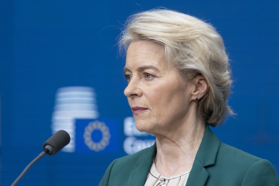 La présidente de la Commission européenne, Ursula von der Leyen, participait à une conférence de presse au siège de l'Union européenne à Bruxelles, le 22 mars 2024.