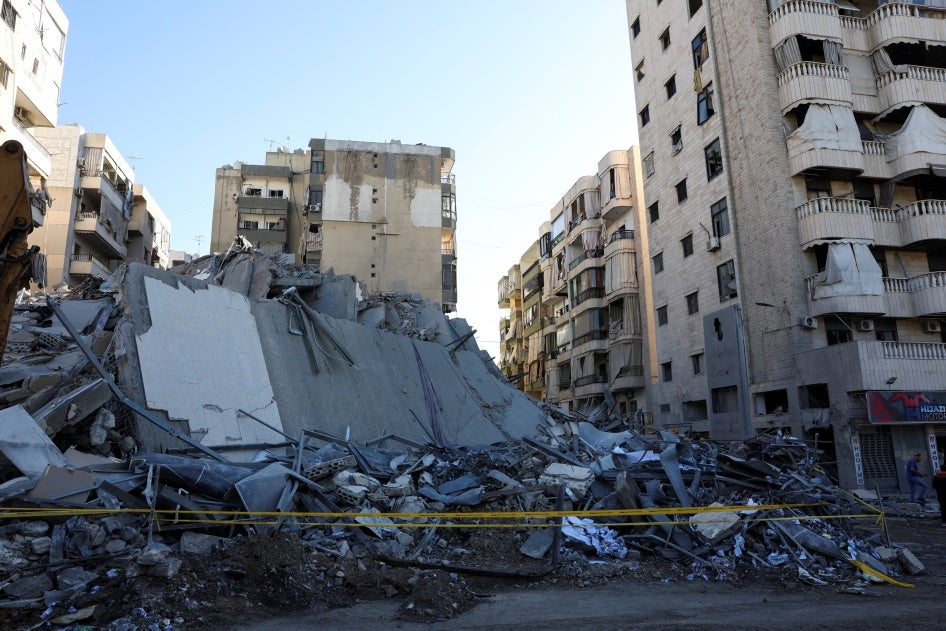 A damaged site of one of the branches of Al-Qard al-Hassan, a financial institution linked to Hezbollah, following Israeli airstrikes on October 20, 2024, in Chiyah, Lebanon.