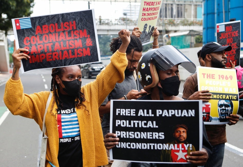Demonstrators commemorate the 1961 Indonesian military invasion of West Papua outside the United Nations building in Jakarta, Indonesia, December 19, 2022.