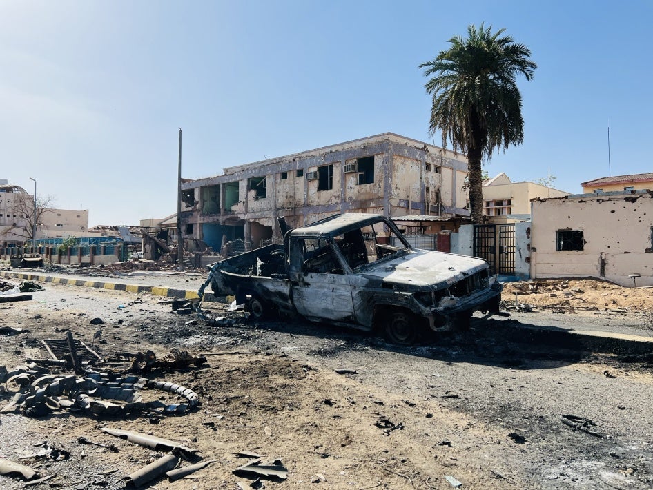 damage surrounding Al-Shaab Teaching Hospital 