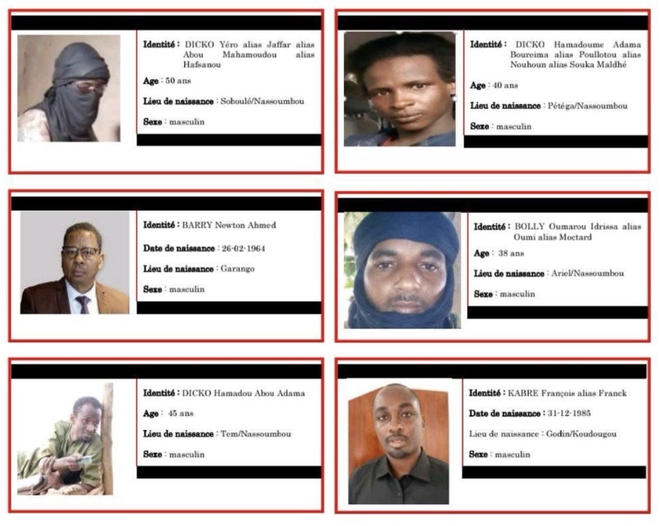 A screenshot of the list of individuals “actively wanted for criminal association in relation to a terrorist enterprise” published by Burkinabe security minister on April, 1, 2025. The list includes prominent critics of the junta, April 1, 2025.
