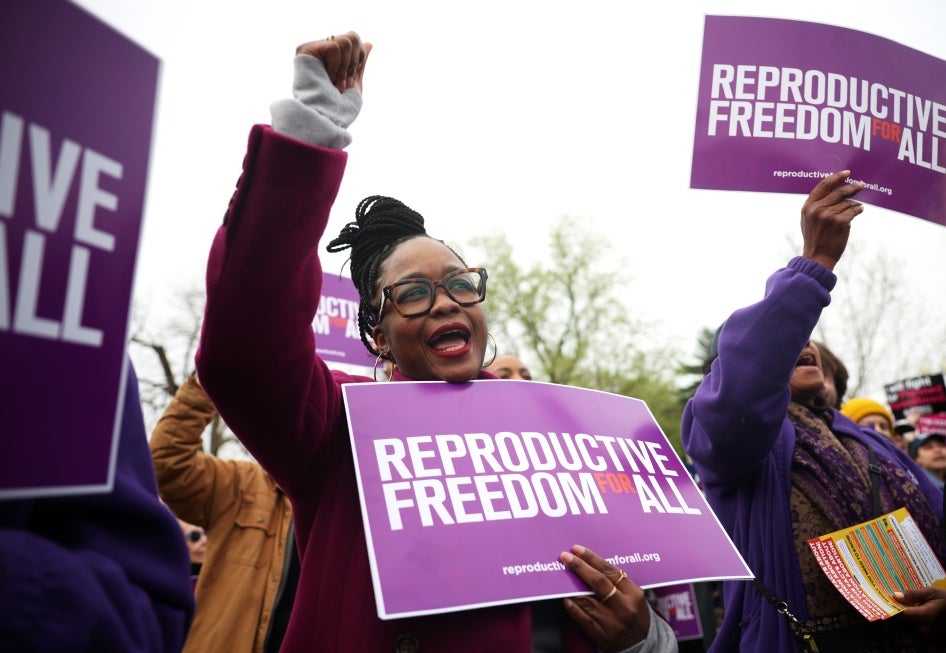 Abortion rights demonstrators outside the US Supreme Court as oral arguments are delivered in the case of Medina v. Planned Parenthood South Atlantic in Washington DC, April 2, 2025.