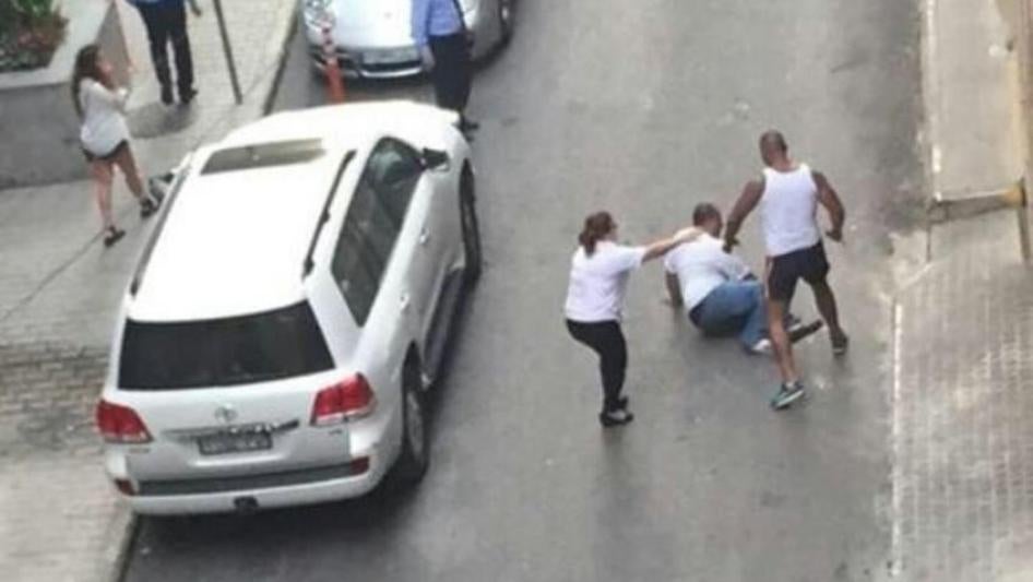 George Ibrahim al-Reef is stabbed multiple times after a traffic dispute in Beirut, Lebanon in this still from video