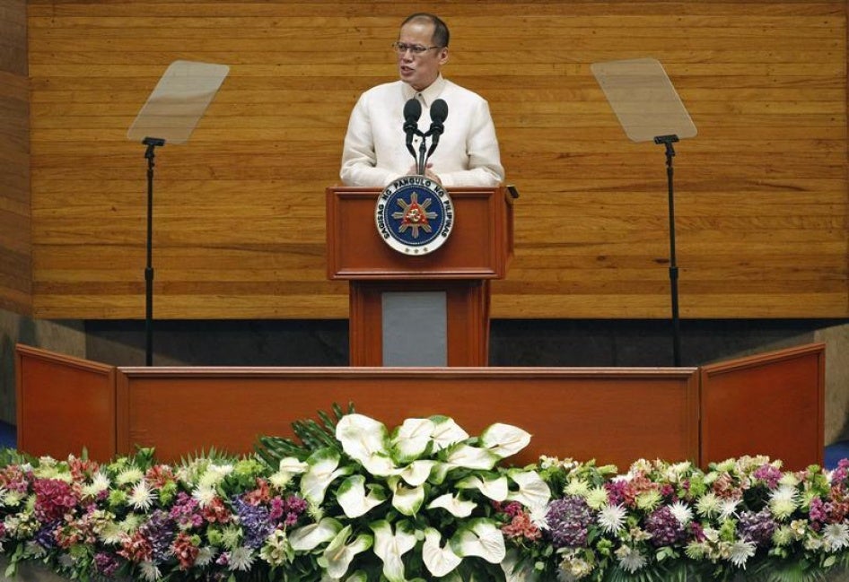 Philippine President Benigno Aquino delivers his fifth State of the Nation Address (SONA) during the joint session of the 16th Congress at the House of Representatives of the Philippines in Quezon city, metro Manila on July 28, 2014.