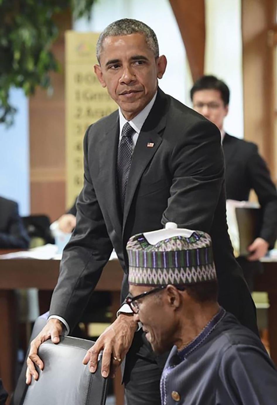 U.S. President Barack Obama and Nigerian President Muhammadu Buhari at the G7 summit in Kruen, Germany on June 8, 2015. 