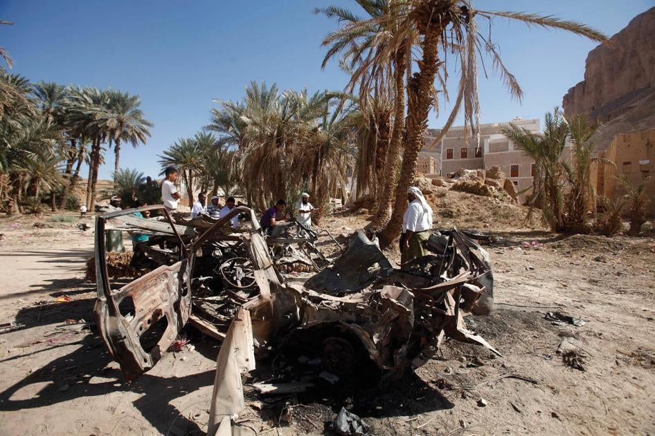 The remnants of a US drone strike on August 29, 2012 in Khashamir, Yemen. The strike killed three alleged members of Al-Qaeda in the Arabian Peninsula, a policeman, and a cleric who preached against the armed group. 