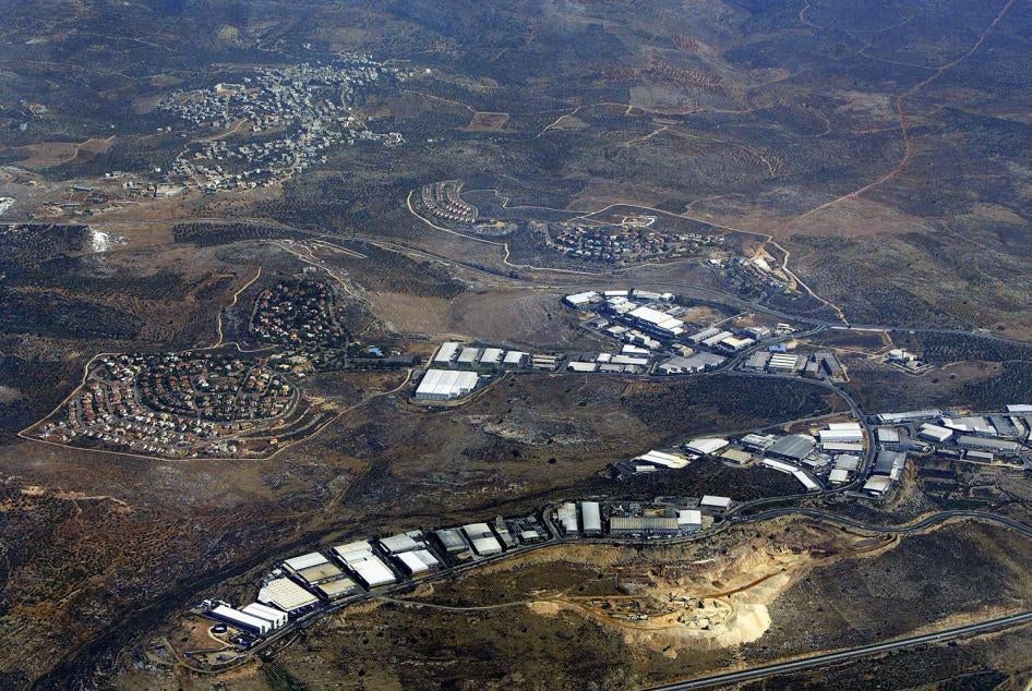 Barkan, located in the occupied West Bank, is an Israeli residential settlement and industrial zone that houses around 120 factories that export around 80 percent of their goods abroad. In the background is the Palestinian village of Khirbet Bani Hassan. 