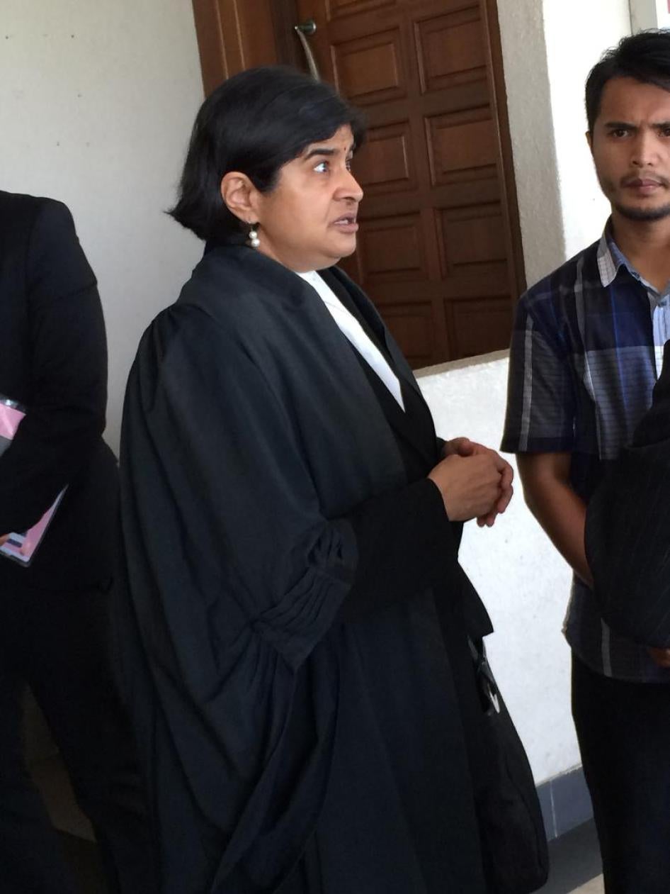 Attorney Ambiga Sreenevasan talks to the media after the High Court refused to dismiss charges against her client, Maria Chin Abdullah, for allegedly failing to give notice of the August 2015 Bersih 4.0 rally, April 18, 2016. 