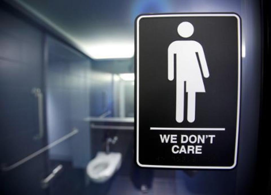 A sign protesting a recently introduced North Carolina law restricting bathroom access for transgender people, in Durham, North Carolina. 