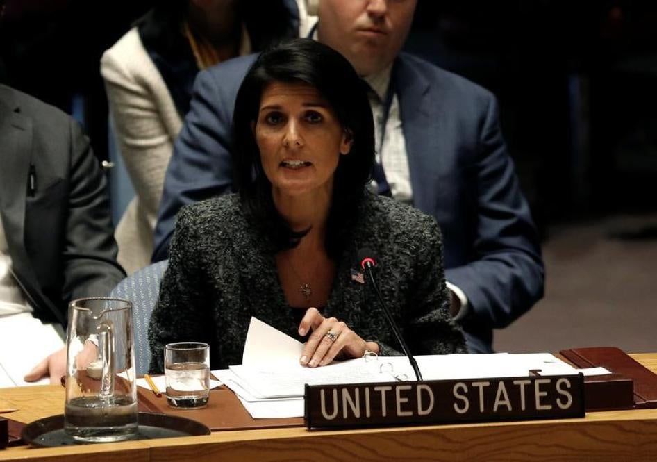 U.S. Ambassador to the United Nations Nikki Haley speaks in the U.N. Security Council at U.N. headquarters in New York City, U.S., February 28, 2017.