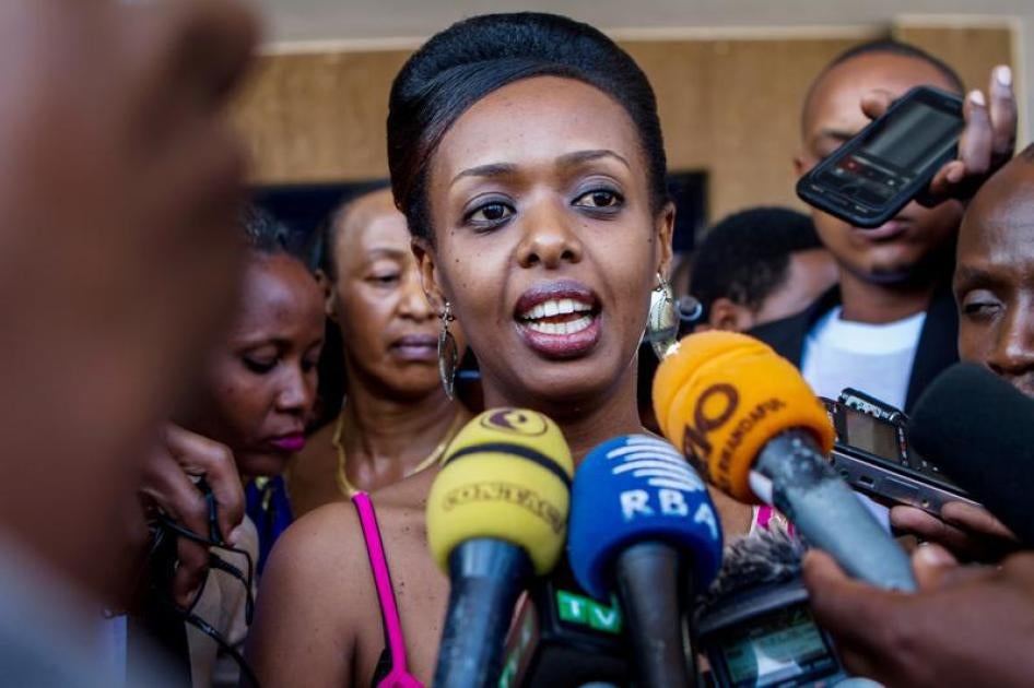 Would-be independent presidential candidate Diane Rwigara speaks to the media in Kigali, Rwanda, June 20, 2017.