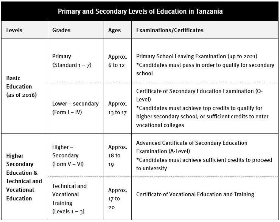 Primary and Secondary Levels of Education in Tanzania Chart 
