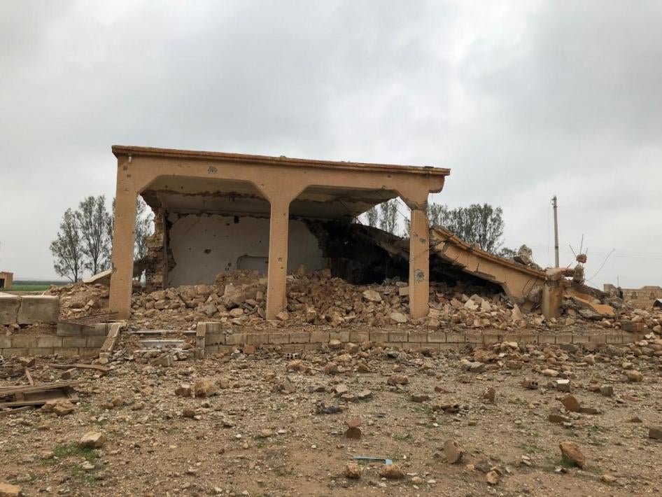Destroyed house from US-led coalition strike that killed 13 civilians in Tal al-Jayer, Syria in July 2017.