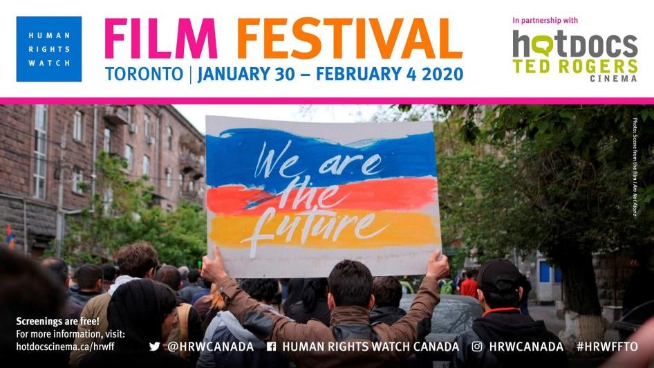 The Human Rights Watch Toronto Film Festival poster featuring a still from the opening night feature, ‘I Am Not Alone’. The festival will run from January 30 to February 4, 2020.