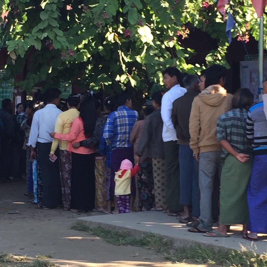 People line up to vote. "I have done my duty," said a 31 year old. "Finally possible." 
