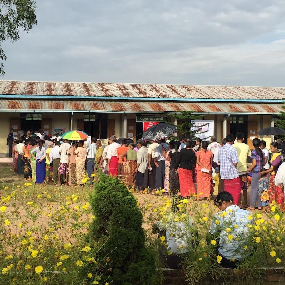 Braving the heat to vote in Moulmein.